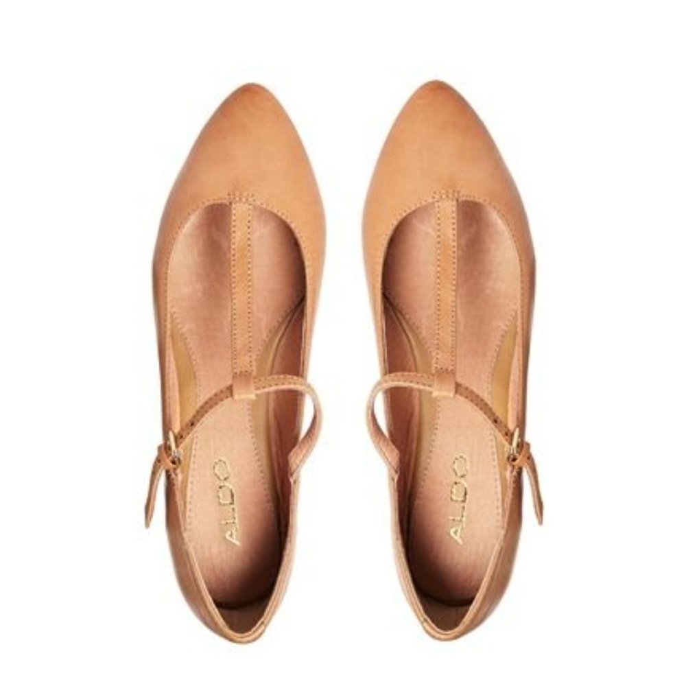 8 Aldo Leather flats T-Bar shoes tan